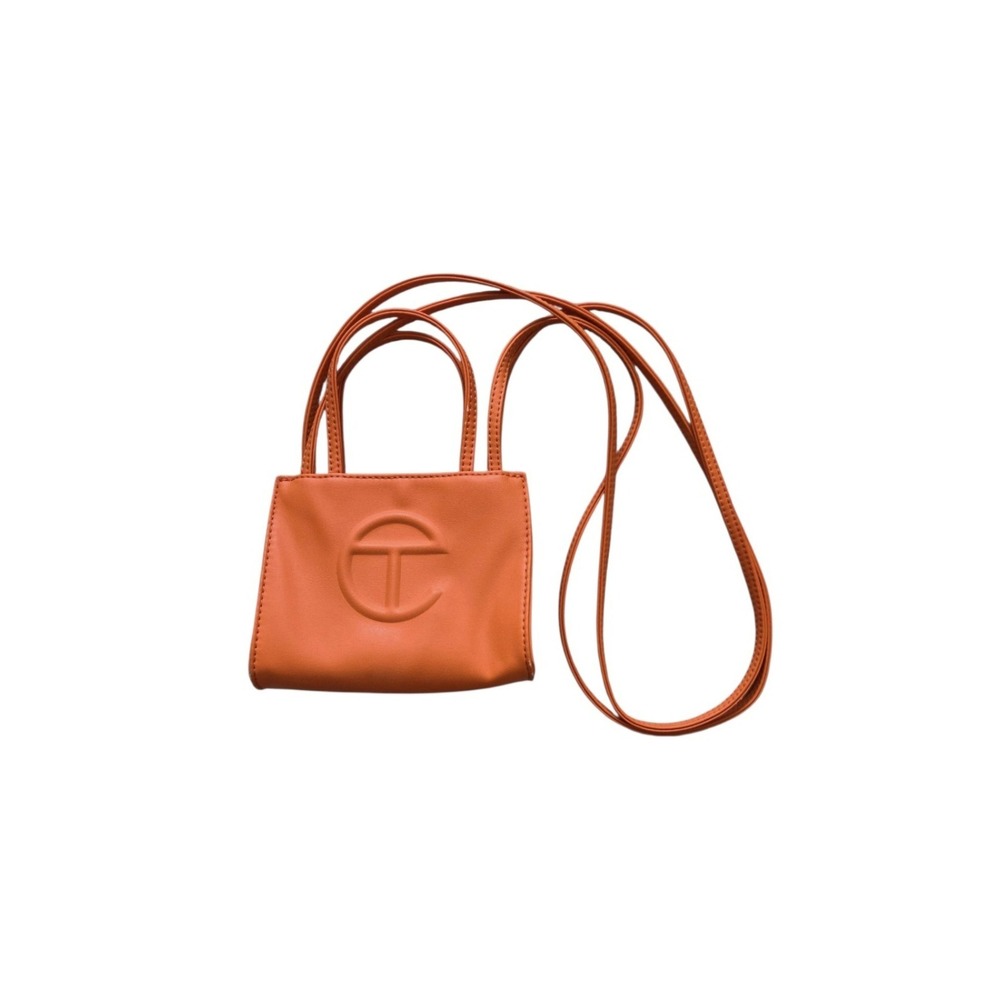 Telfar Mini Shopper Bag Crossbody Purse in Orange Leather KNICKS